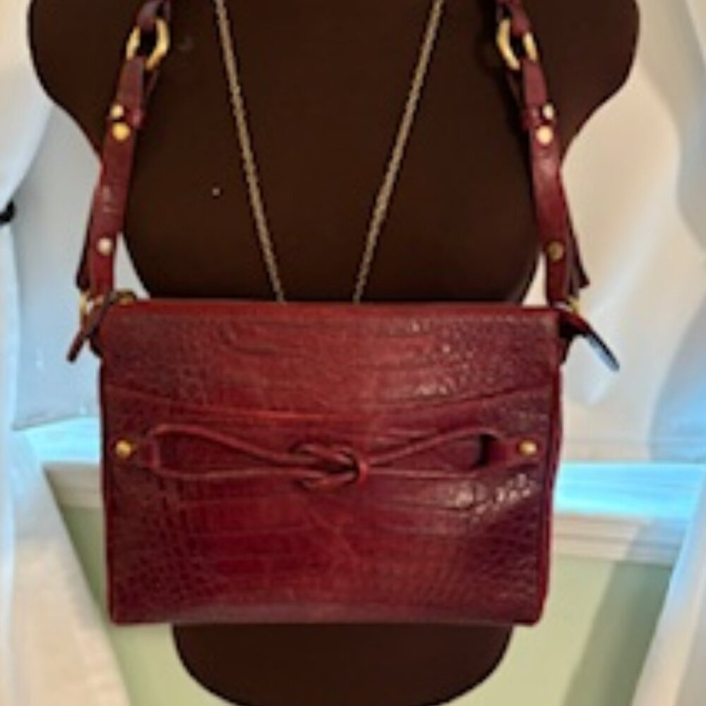 Brahmin Esme Melbourne croc embossed burgundy shoulder bag.